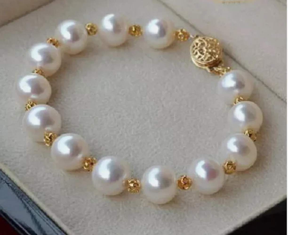 

AAA NATURAL9-10mm South Sea Authentic White Pearl Bracelet with 14K Gold Buckle