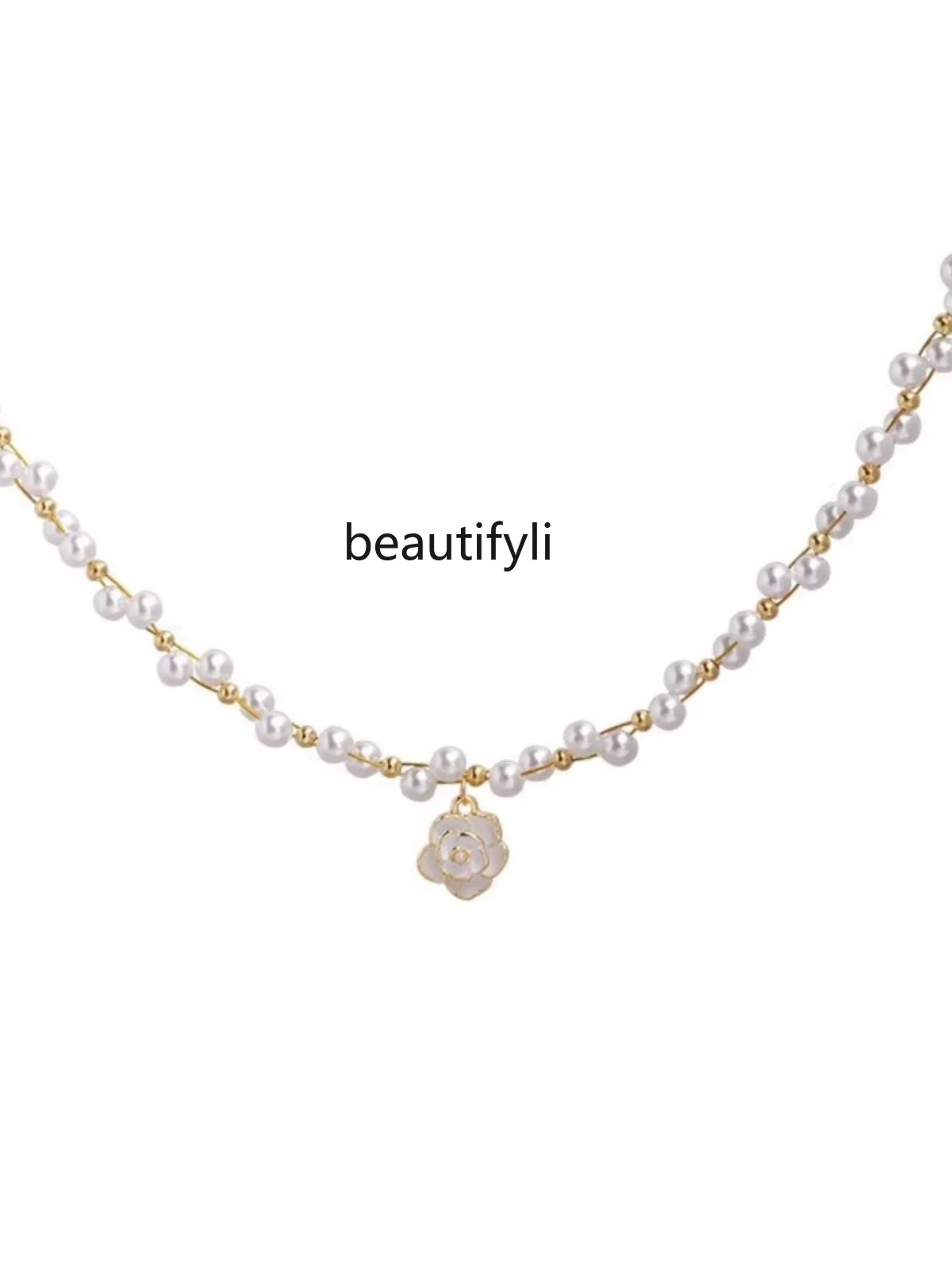 

Camellia portrait pearl necklace women's neck chain high-end design sense light luxury niche collarbone chain new jewelry