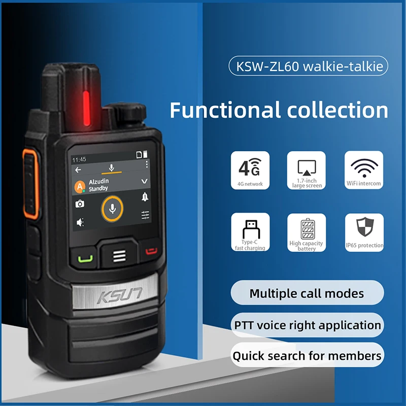 ZL60 Portable Two Way Radio Walkie Talkie Long Range 20km 100km 200km 4G LTE Walkie-talkie Compatible With Zello APP