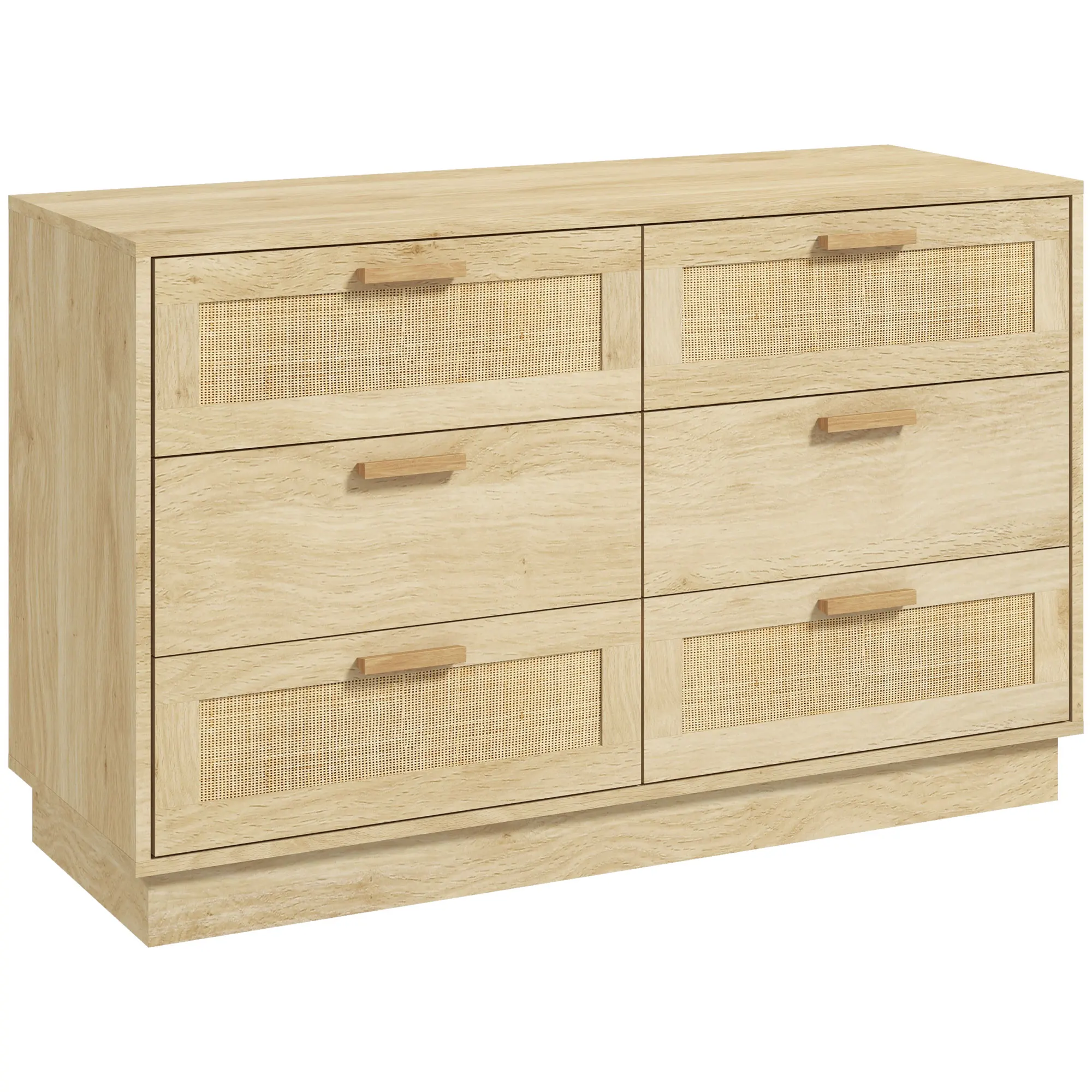 HOMCOM Cajonera de Madera con 6 Cajones de Rejilla de Ratán 110x40x69 cm Roble