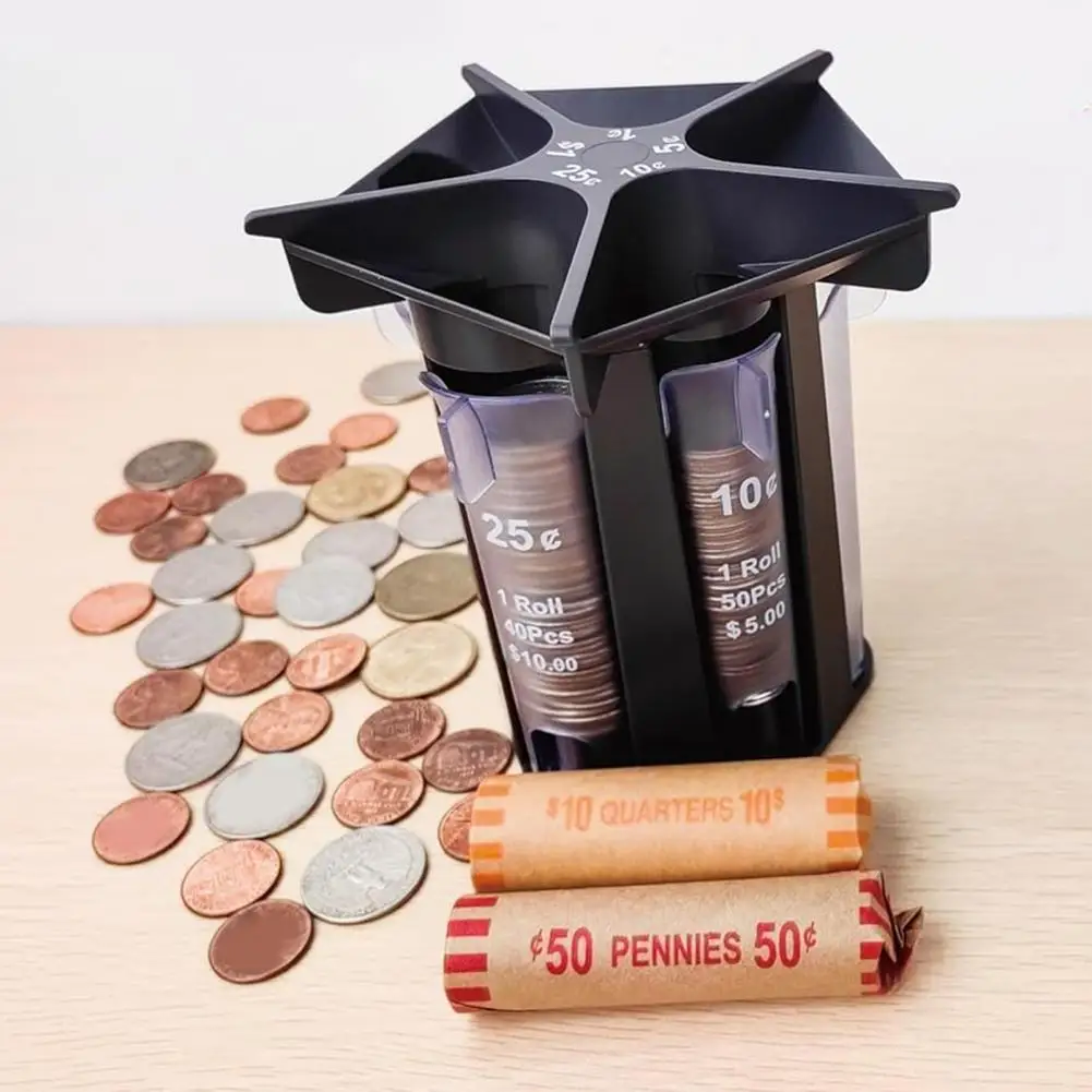 Coin Counter Coin Organizer Counter Machine with 5 in 1 Coin Sorter Tube Wrappers Holder Efficient Change Counter Bank for Coins