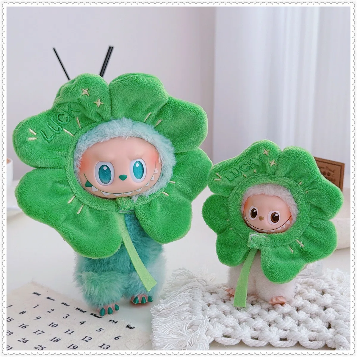 

For 17cm labubu v1/v2/v3 10.5cm Labubu V4 Four-leaf Clover Head Cover Clothes Outfit DIY Clothing Gift Doll Accessories