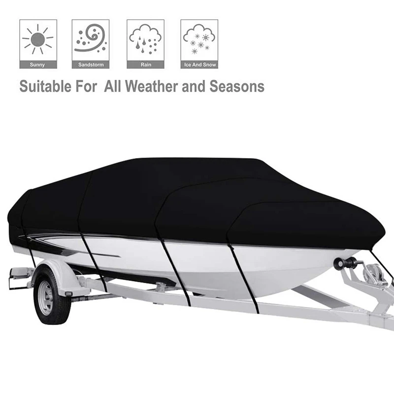 420D Oxford Cloth Boat Cover Yacht Cover Waterproof And Uv-Proof Suitable For V-Hull, Trimaran, Speedboat Cover 14-16Ft