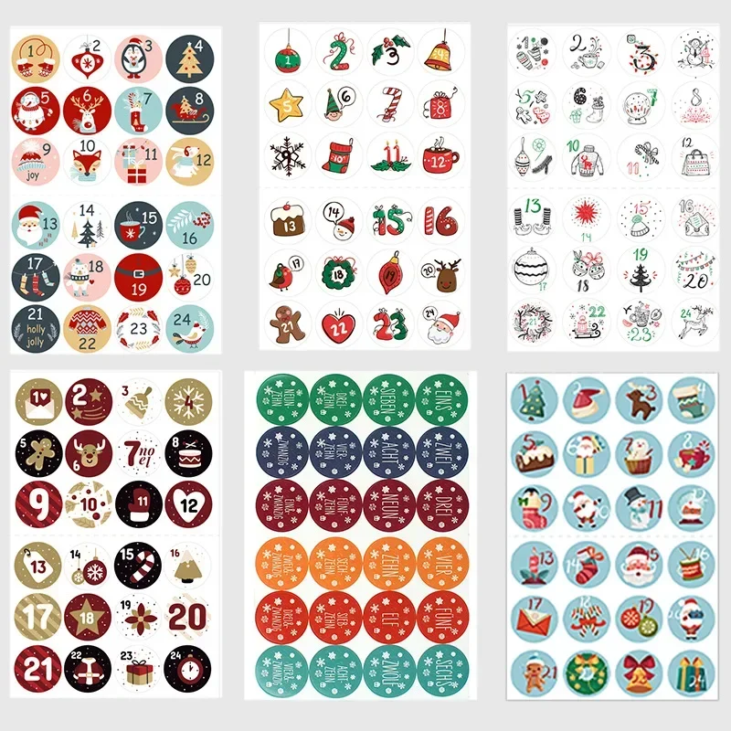 1sheet Christmas Sticker Advent Calendar Number Merry Christmas Gift Packaging Sealing Label Decor Sticker Xtmas Gift Decor