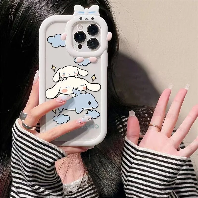 Cute Cinnamoroll Phone Case For IPhone 16 15 14 13 12 11 7 8 6 X XR XS Plus Pro Max  Bow-knot Little Monster Soft Silicone Cover