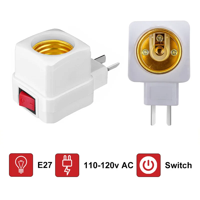 

Держатель-адаптер для светодиодных ламп E27 с вилкой стандарта США и выключателем, аксессуары для настольных LED-ламп