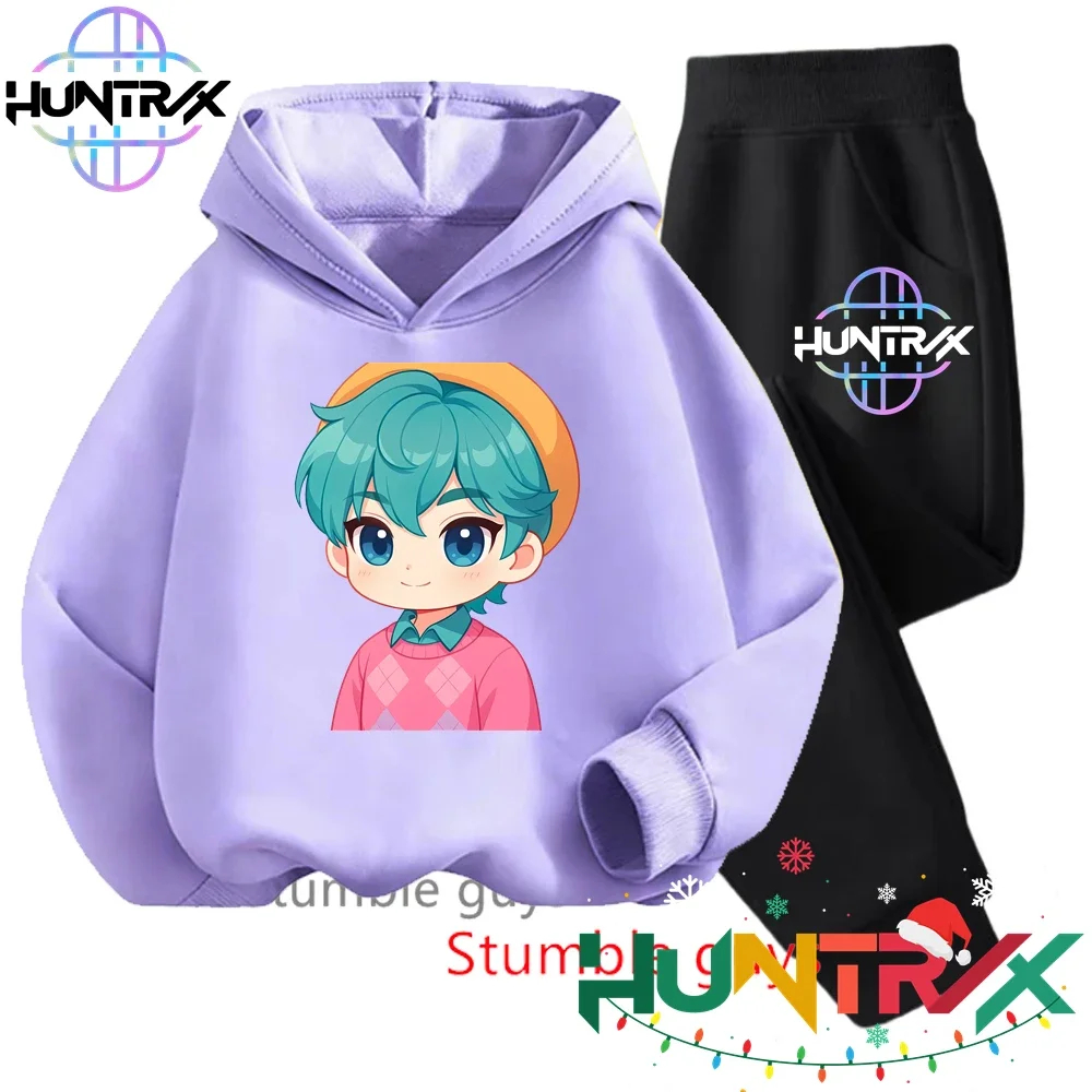 

Boys Cartoon Kpop Demon Hunters Kids Hoodie Set Girls Autumn Purple Warm Soft Anime Print Comfortable 2-Piece Outfit​