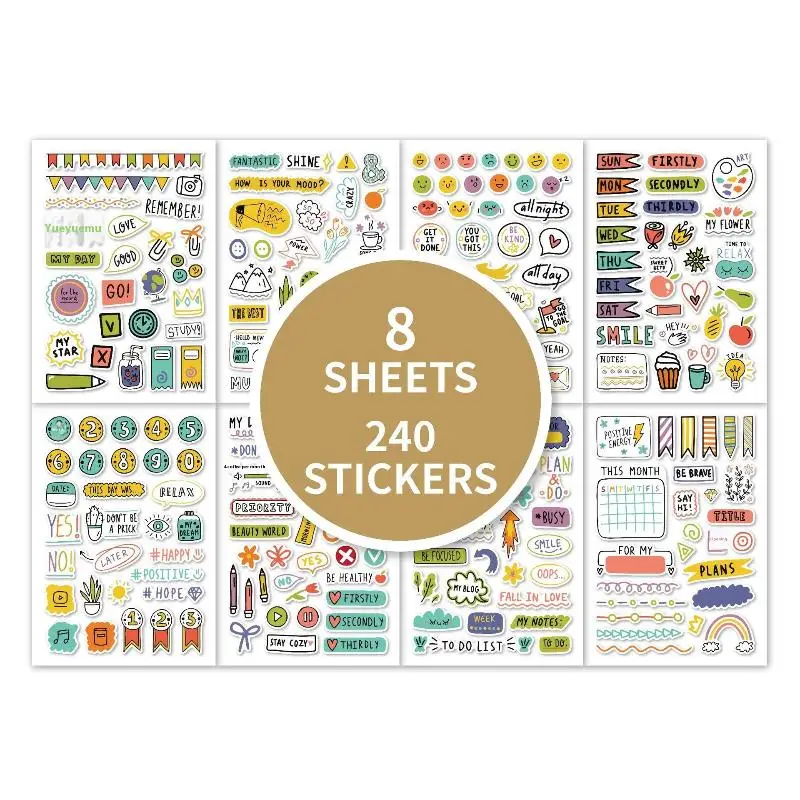 8 fogli 240 pezzi adesivi per la pianificazione delle stagioni natalizie adesivi colorati per pianificatori di graffiti per album di cartoni animati carini adesivi per telefono