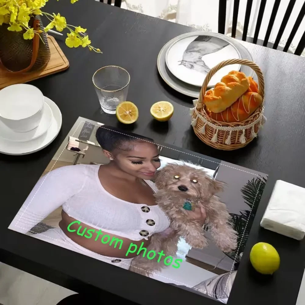 Personalized Custom Image Peach Skin Velvet Table Placemats Foldable Waterproof Photo Printed Dining Table Mats Home Party Gift