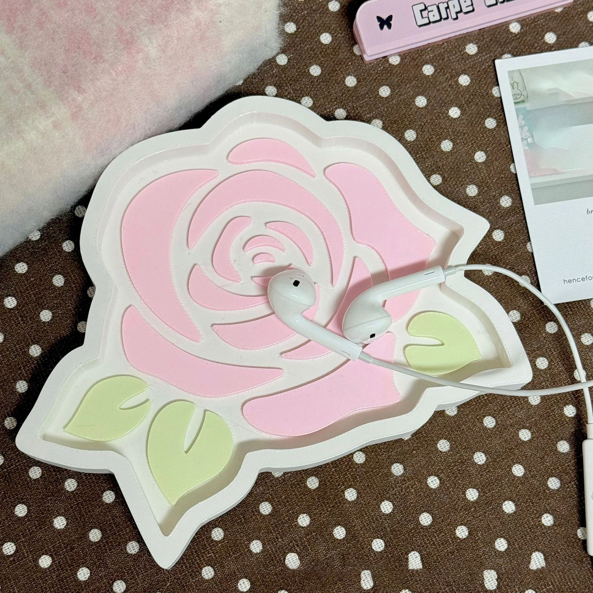 Korean Ins Storage Box 3d Printed Rose Shape Desktop Storage Box Cute Creative Tray Organizer Small Items Storage Artifact Gift