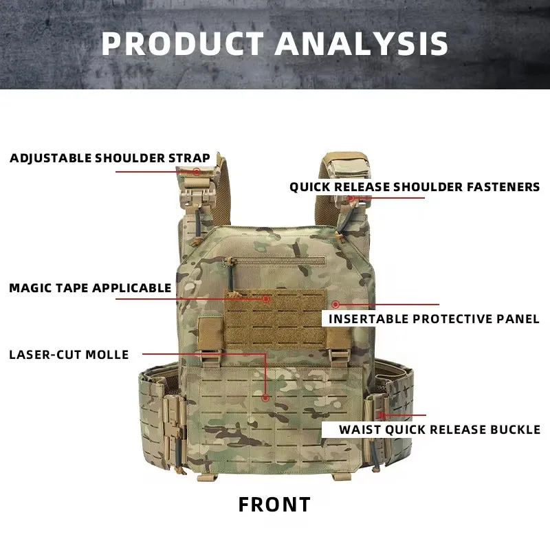 Nowa kamizelka bojowa 6094, szybka, odpinana, lekka, wycinana laserowo kamizelka taktyczna, czarna, do przenoszenia płyty ochronnej