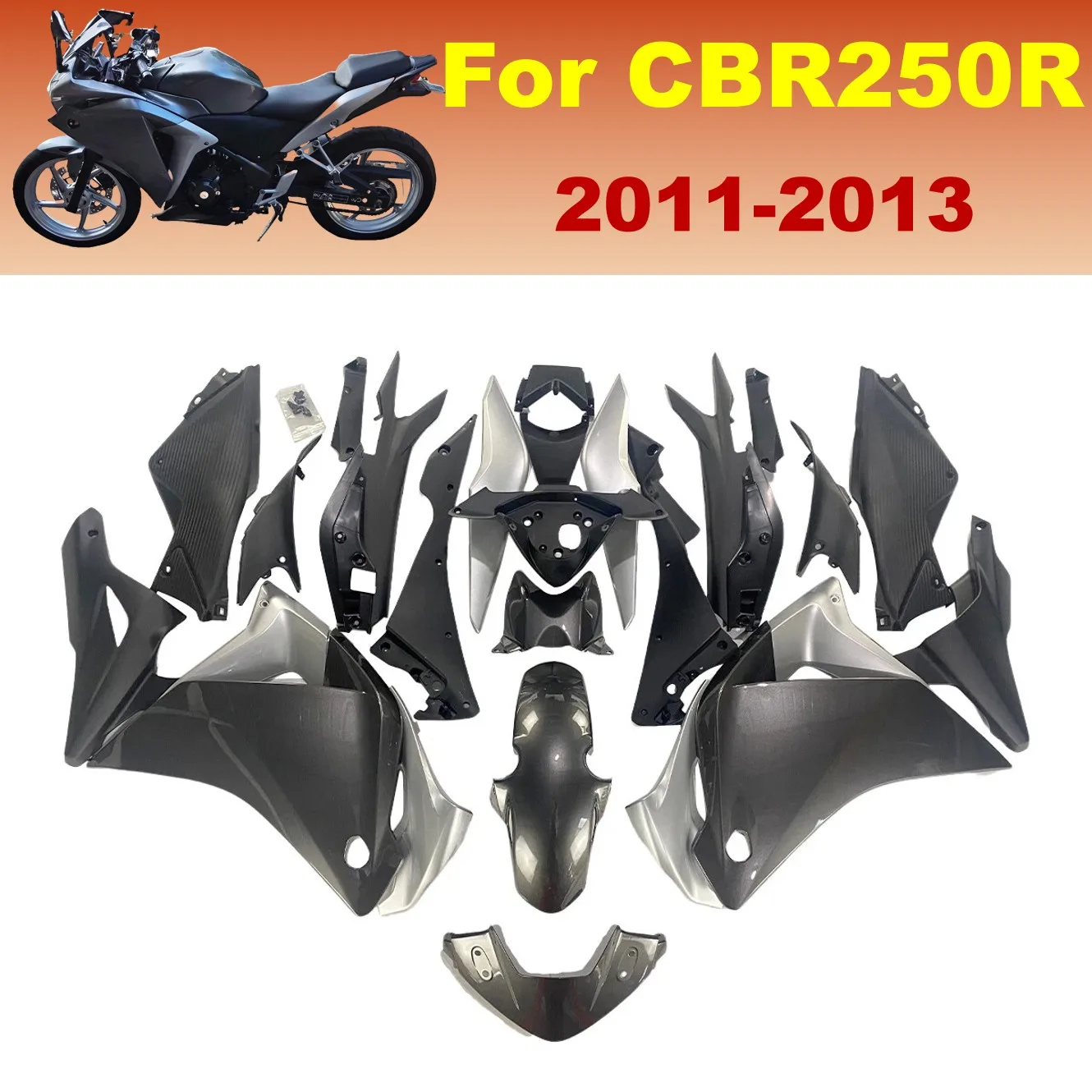 Motorcycle Fairings For 2011-2013 HONDA CBR250R CBR 250 R Gloss Metallic Gunmetal Painted Plastic Panels