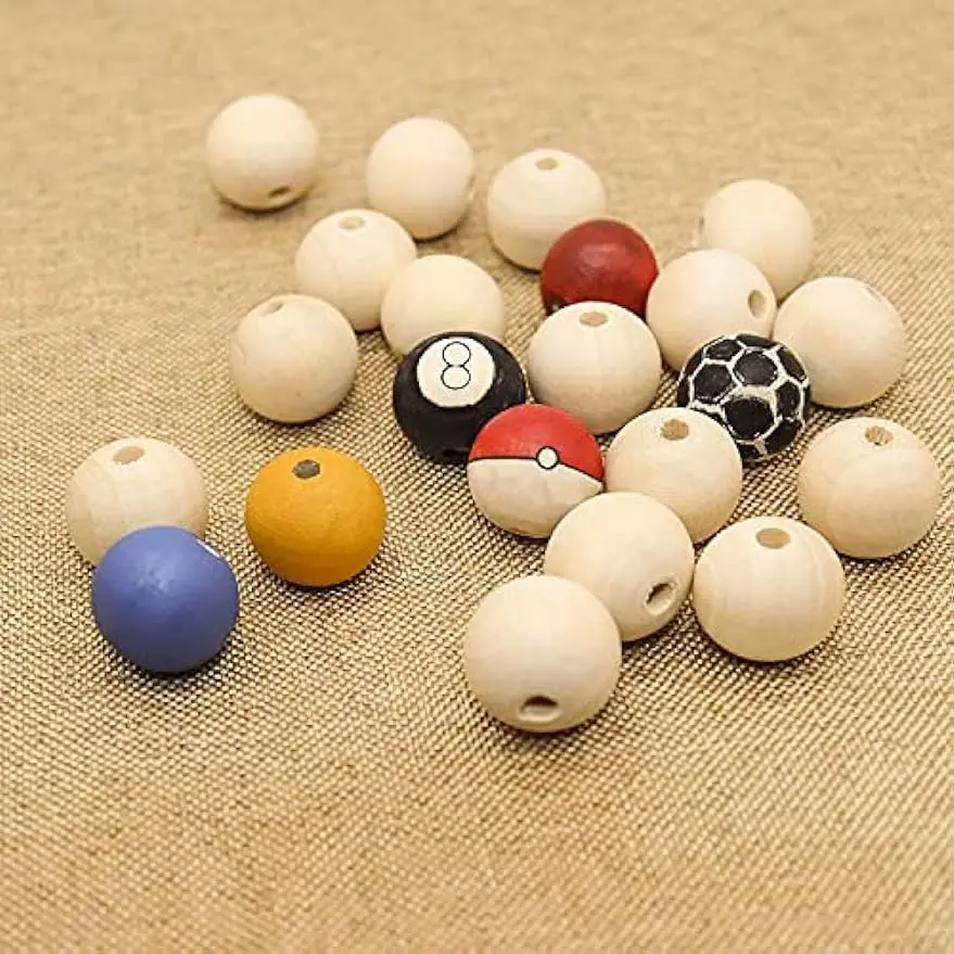 Wood Beads 100PCS 16/20mm  Natural Round Wooden Beads Unfinished Wooden Spacer Beads for Making Decorations and DIY Crafts