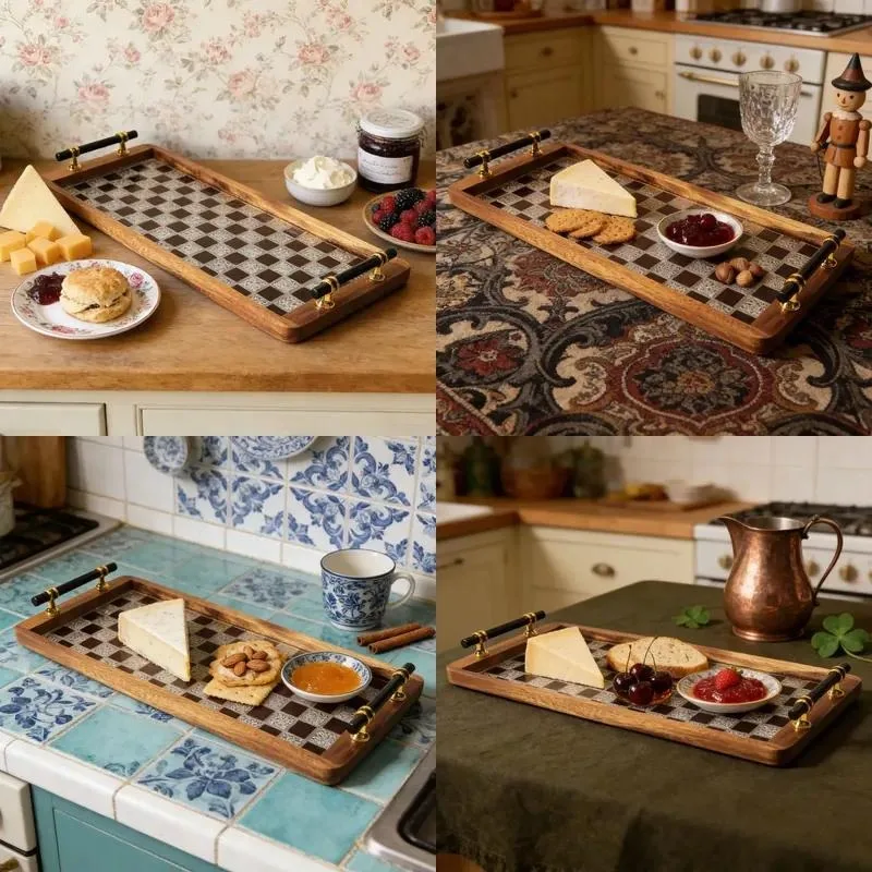 Acacia Wood Pallets with Handles Serving Tray Made of Acacia Wood and Resin for Home Decor Kitchen Dining Table Display