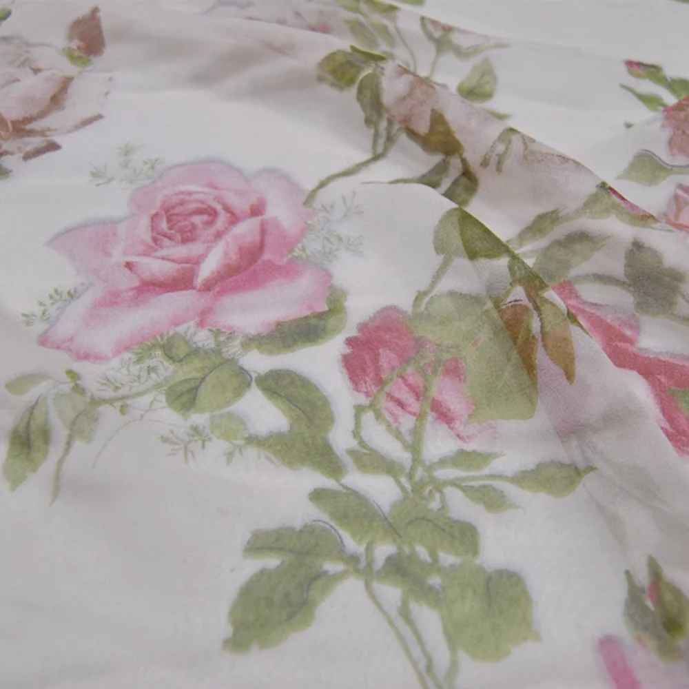 

Elegant Pink Flower Design Digital Printing Style Soft Feeling Good Material Silk Georgette Fabric for Women Holiday Dress Skirt