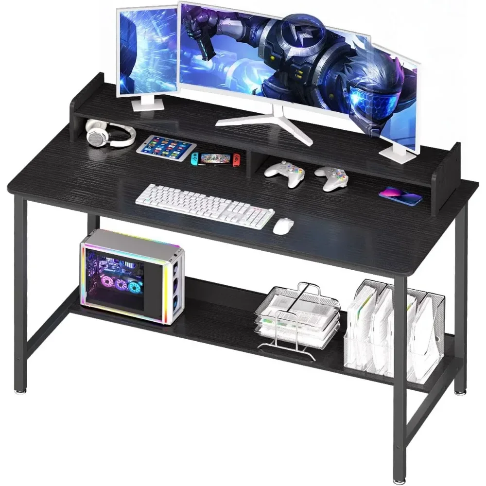 

Nordic simple Computer Desk with Shelves, Writing Study PC Table Workstation with Storage, 43 Inch for Home Office, Living Room