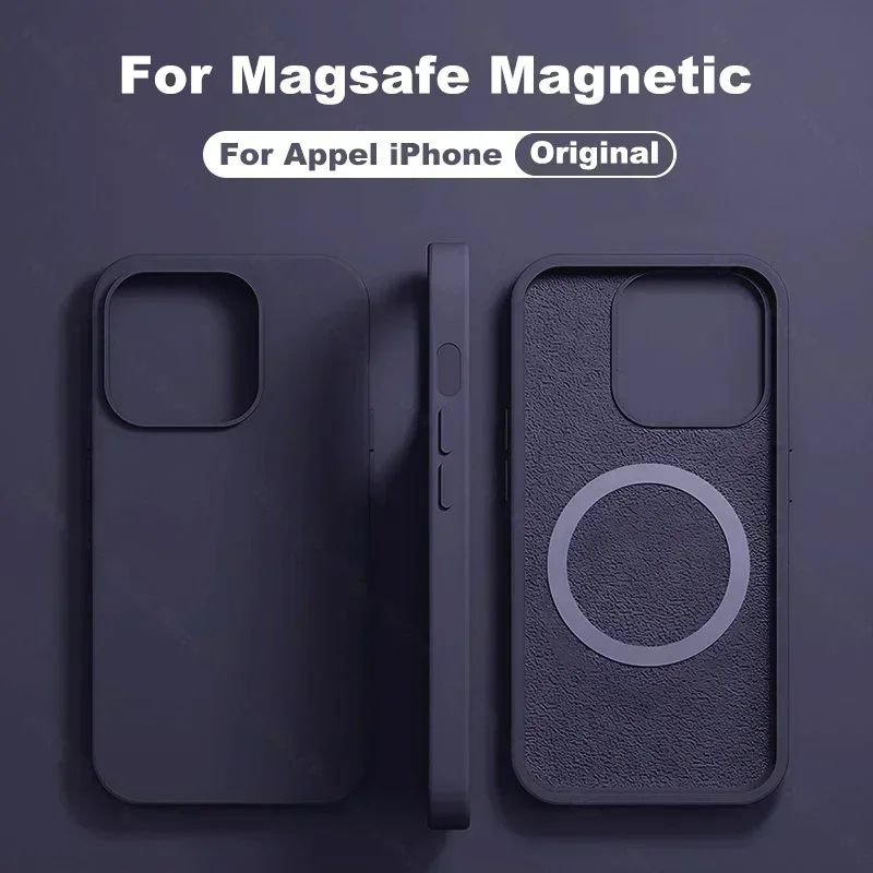 Original Liquid silicone For Magsafe Magnetic Phone Case For Apple iPhone 15 14 13 12 11 Pro Max 15 Plus Wireless Charging Cover