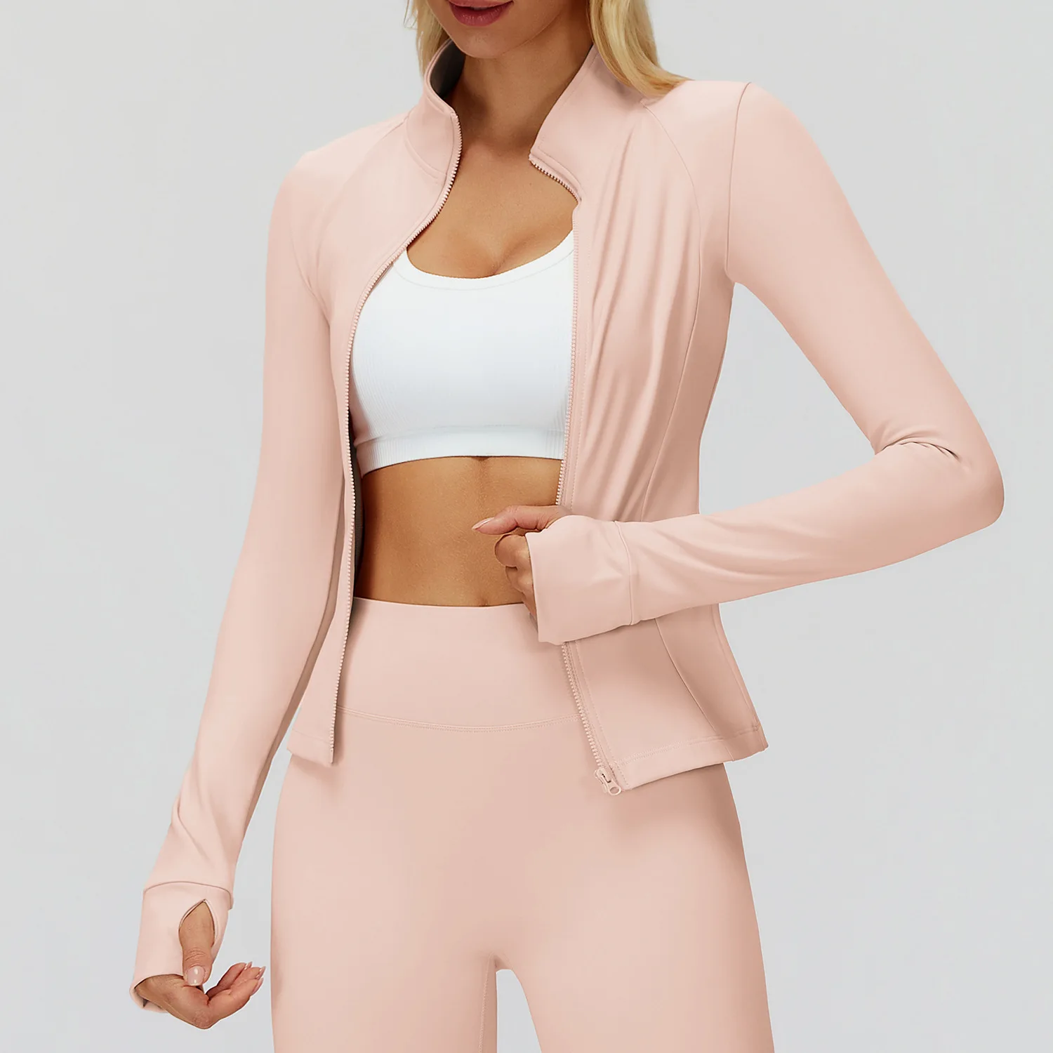 Chaqueta con cuello levantado para mujer, chaqueta deportiva para correr, Top grueso para deportes al aire libre, ropa de Yoga ajustada de manga larga, cárdigan con cremallera