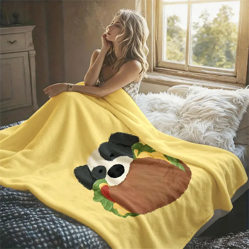 Dog Burger Mustard Yellow Flannel Blanket Perfect for Sofa Office Bed Travel Sleep Read Relax Camping Four Season Use