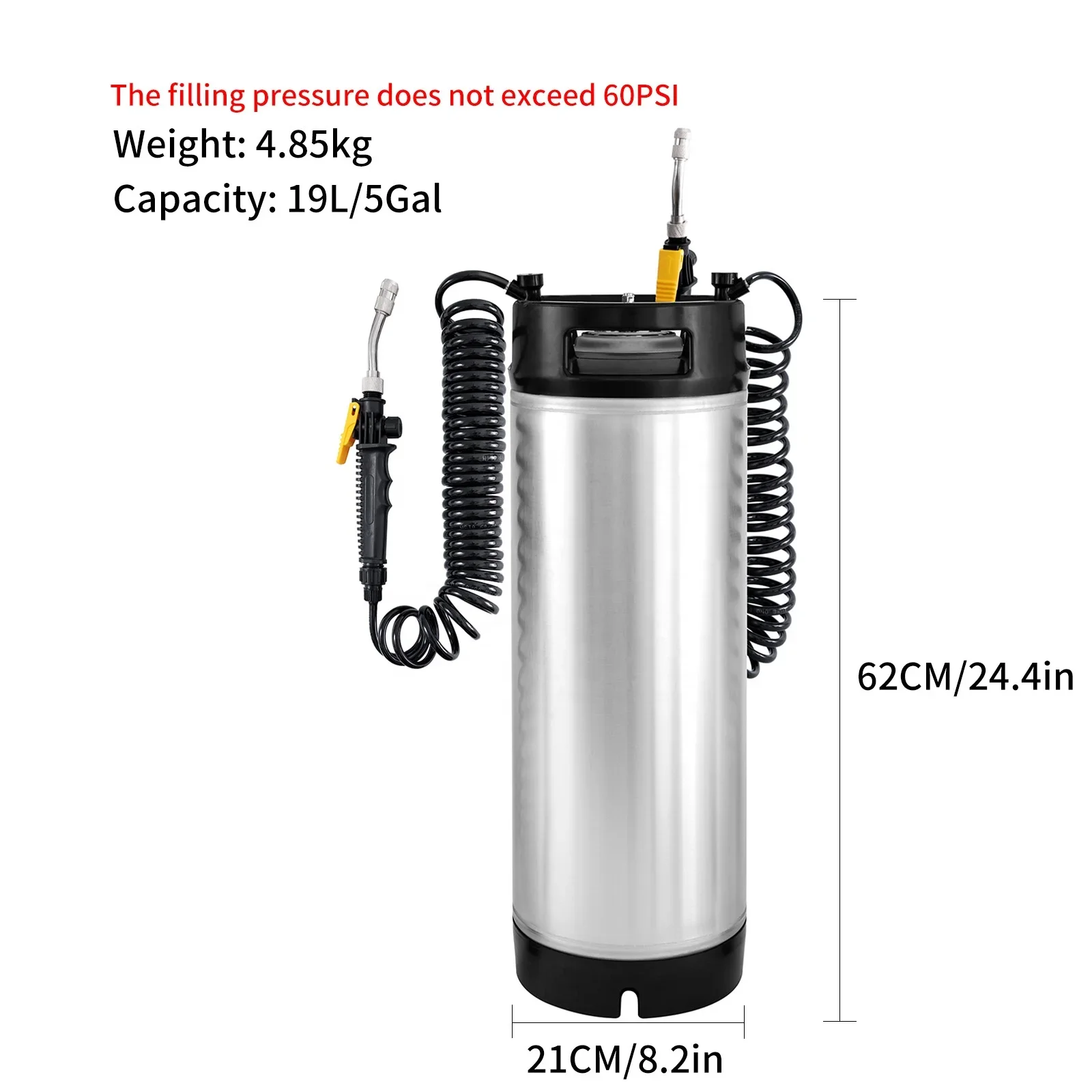 7mo 5 Gallon 19L Portable Stainless Steel Window Tint Keg Sprayer Car Wrap Tools Pressure Tank Car Wash Bucket For Car PPF Film