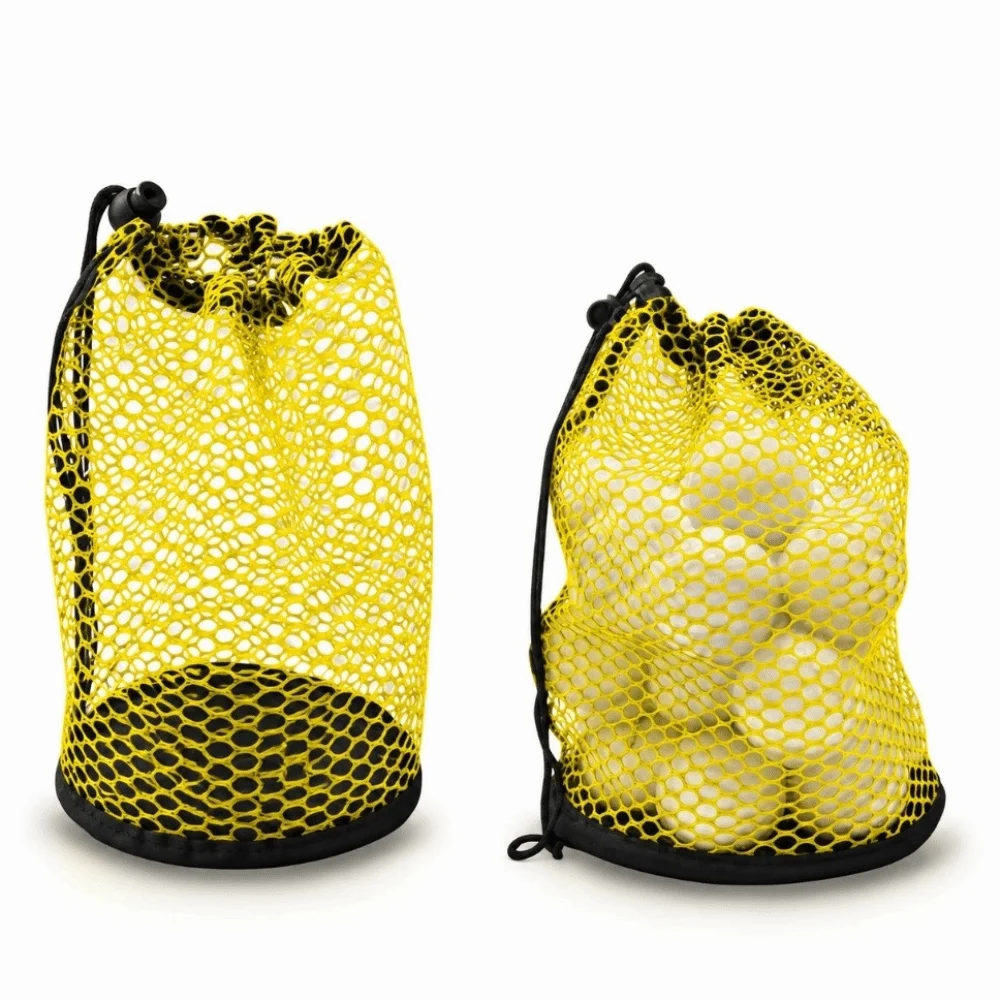 2PCS Polyester Mesh Fabric Golf Ball Storage Bag Adjustable Drawstring Lightweight Golf Ball Holder Yellow and Black Portable