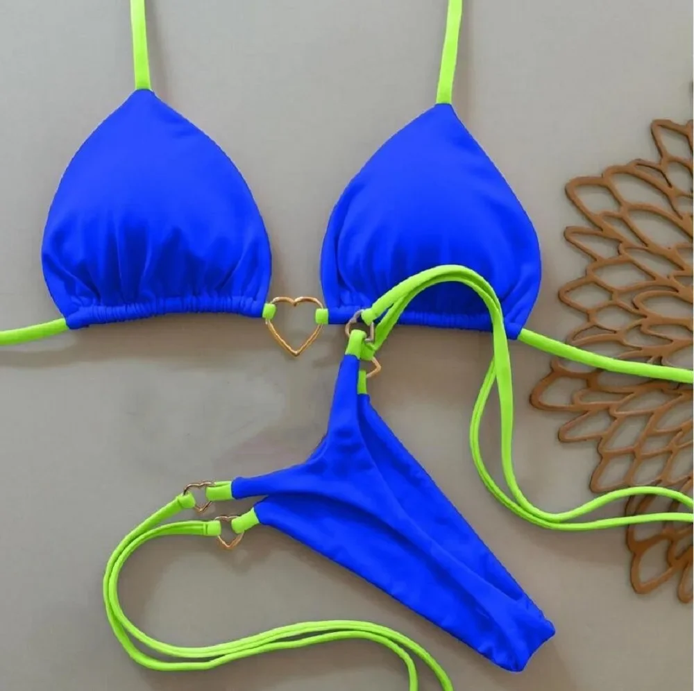 2025 novo sexy halter cor sólida conjunto de biquíni maiô feminino de duas peças triângulo tanga maiô biquinis brasileiros