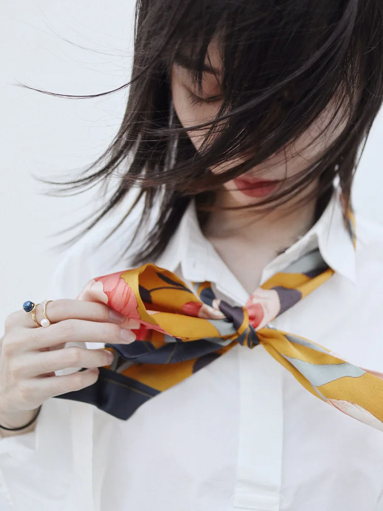 

Желтый шелковый атласный узкий шарф-бандо в стиле ретро, оригинальный дизайн Chunxiadoud, женский модный аксессуар, прямоугольный