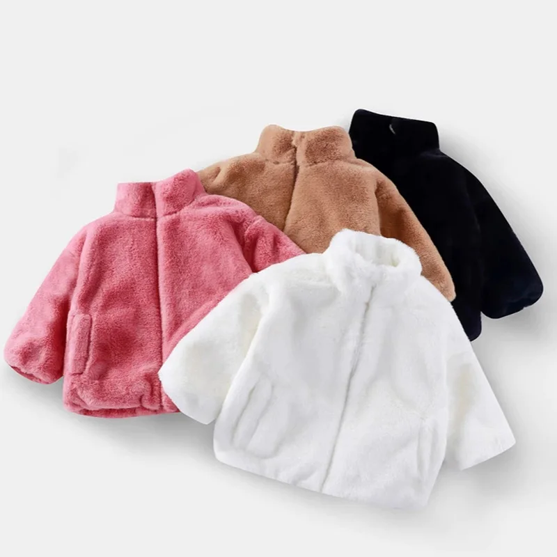 

Детская куртка из искусственного кроличьего меха для детей 2-6 лет, двусторонняя плюшевая теплая куртка с воротником-стойкой, осенне-зимняя верхняя одежда для мальчиков и девочек