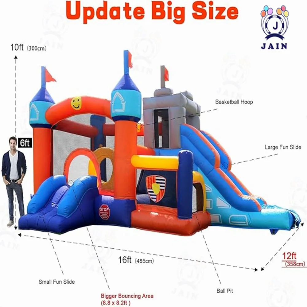 Castillo inflable de casa de rebote con tobogán y pozo de bolas, castillo inflable al aire libre para niños, castillo de salto de obstáculo, casa inflable de PVC para niños