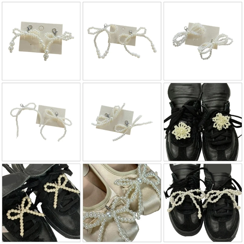 Bowknot Charm with Imitation Pearl Ornament DIYs Keychain Shoe Buckle Ornament