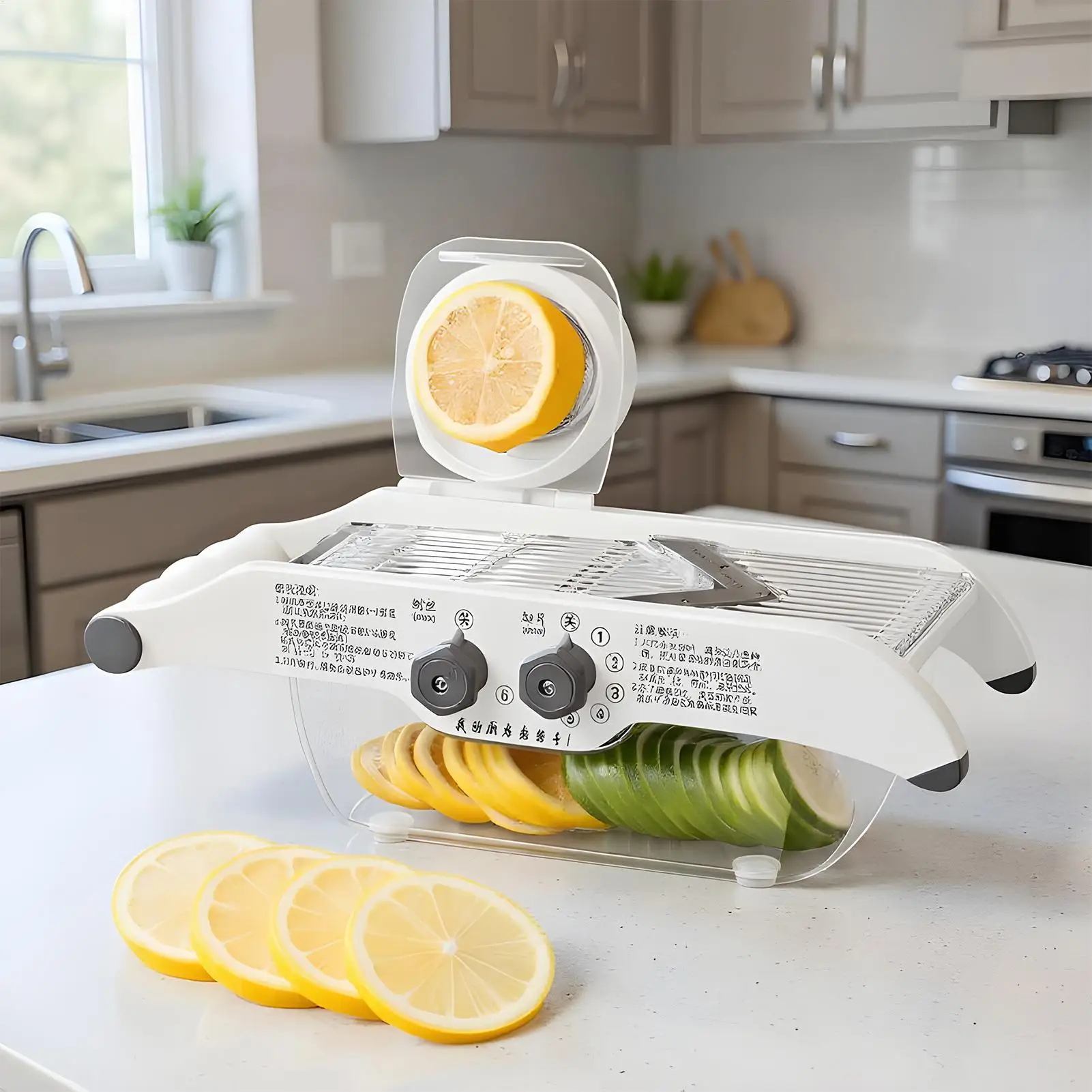 

Veggie Slicer Cheese Slicer Five Adjustable Settings Kitchen Cutter With Container For Home Restaurant Camping Meal Prep Party