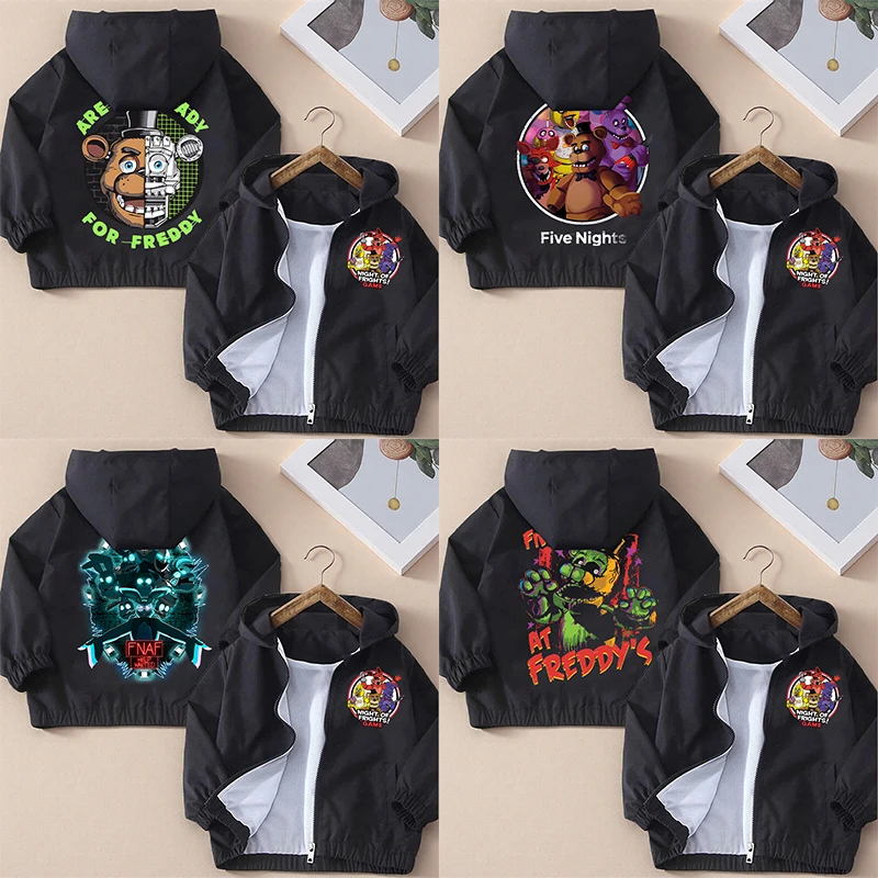 Детские толстовки с капюшоном Five Nights At Freddys, пальто FNAF, топы с принтом персонажей мультфильмов, детская водонепроницаемая куртка, осенняя одежда для мальчиков