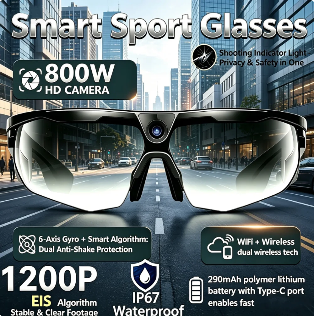 

2026 New 32MP Pixel HD Photo Sports Cycling Glasses Al Conversation Al Translation 8MP HD Camera BT Call Smart Cycling Glasses
