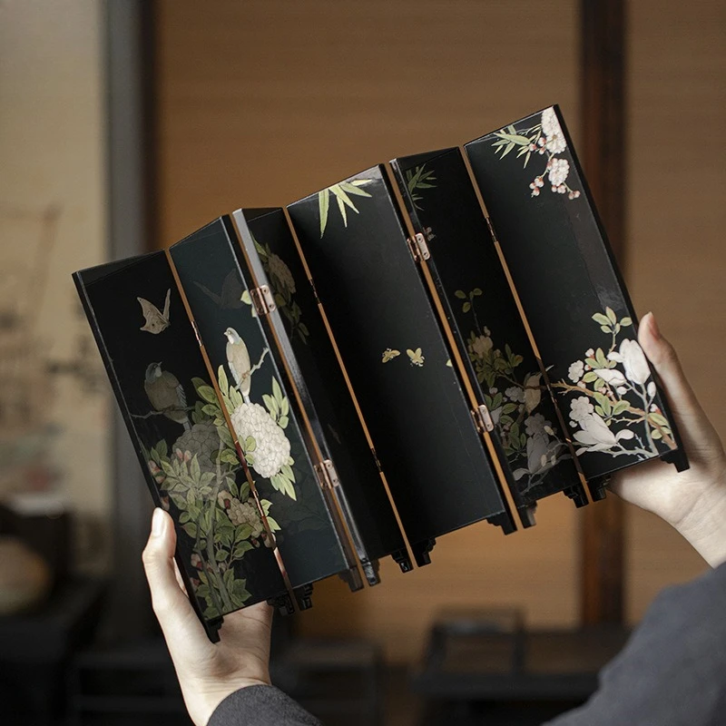 

Чайный столик, двусторонние маленькие украшения для экрана, китайский чайный столик, лаковая посуда, деревянные украшения, аксессуары для чайной церемонии