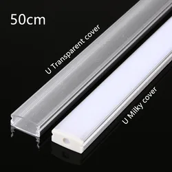 2-30pcs/lot LED 0.5m U/V perfil aluminio for 3528 5050 5630 led  strips Milky /transparent cover led strip aluminum profile