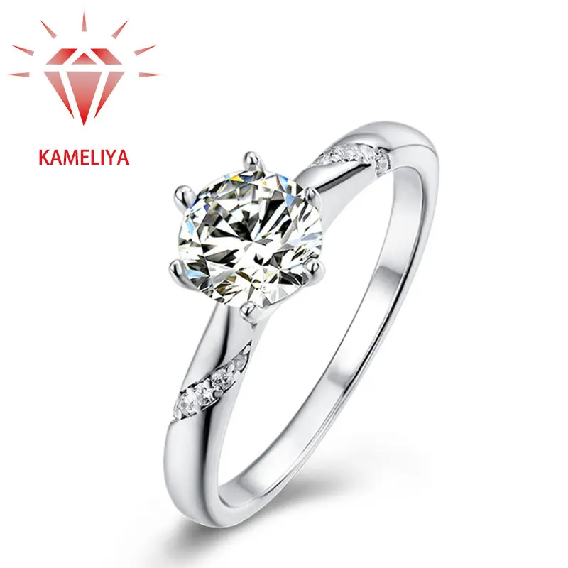 

KAMELIYA 1/2ct Moissanite Diamond Engagement Ring for Women S925 Sterling Silver Wedding Band Party 18K Gold Plated Fine Jewelry