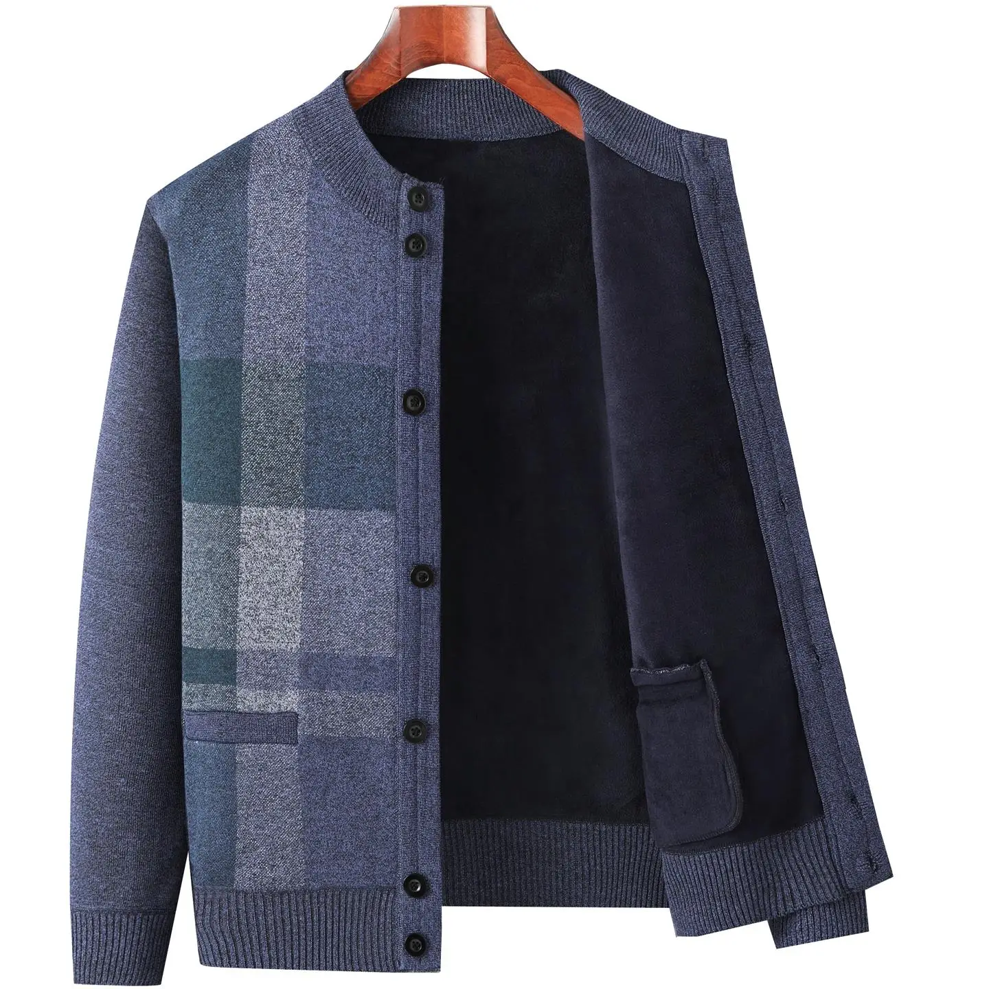 

Thiened Fce Autumn Winter Knitted Cardigan for Middle-Aged And ly Men Faionable Urban Sle Long Sve round Ne