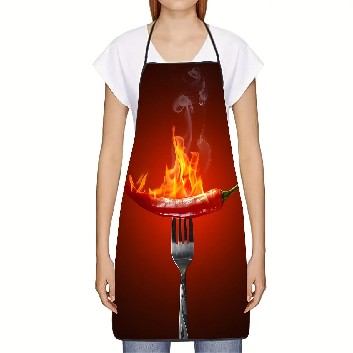 Spicy Chili Pepper Flame Kitchen Apron Hot Food Theme Linen Cooking Bibs Chef Aprons Multi Sizes Grill Gift