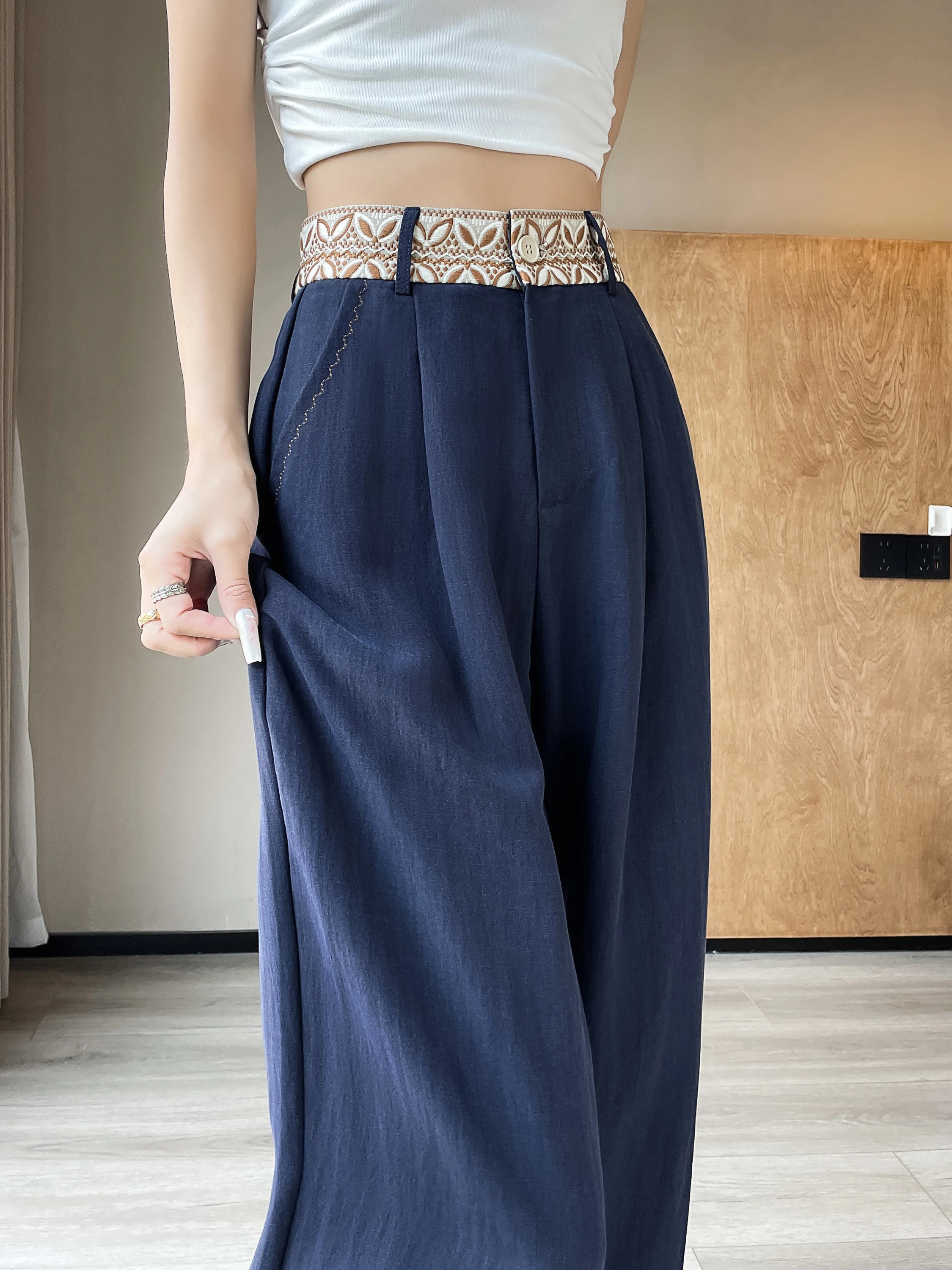 

Lightweight Summer Linen Suit Wide Leg Pants Women's Casual Loose Fit High Waist Straight Cut Trousers for Pear Shaped Body