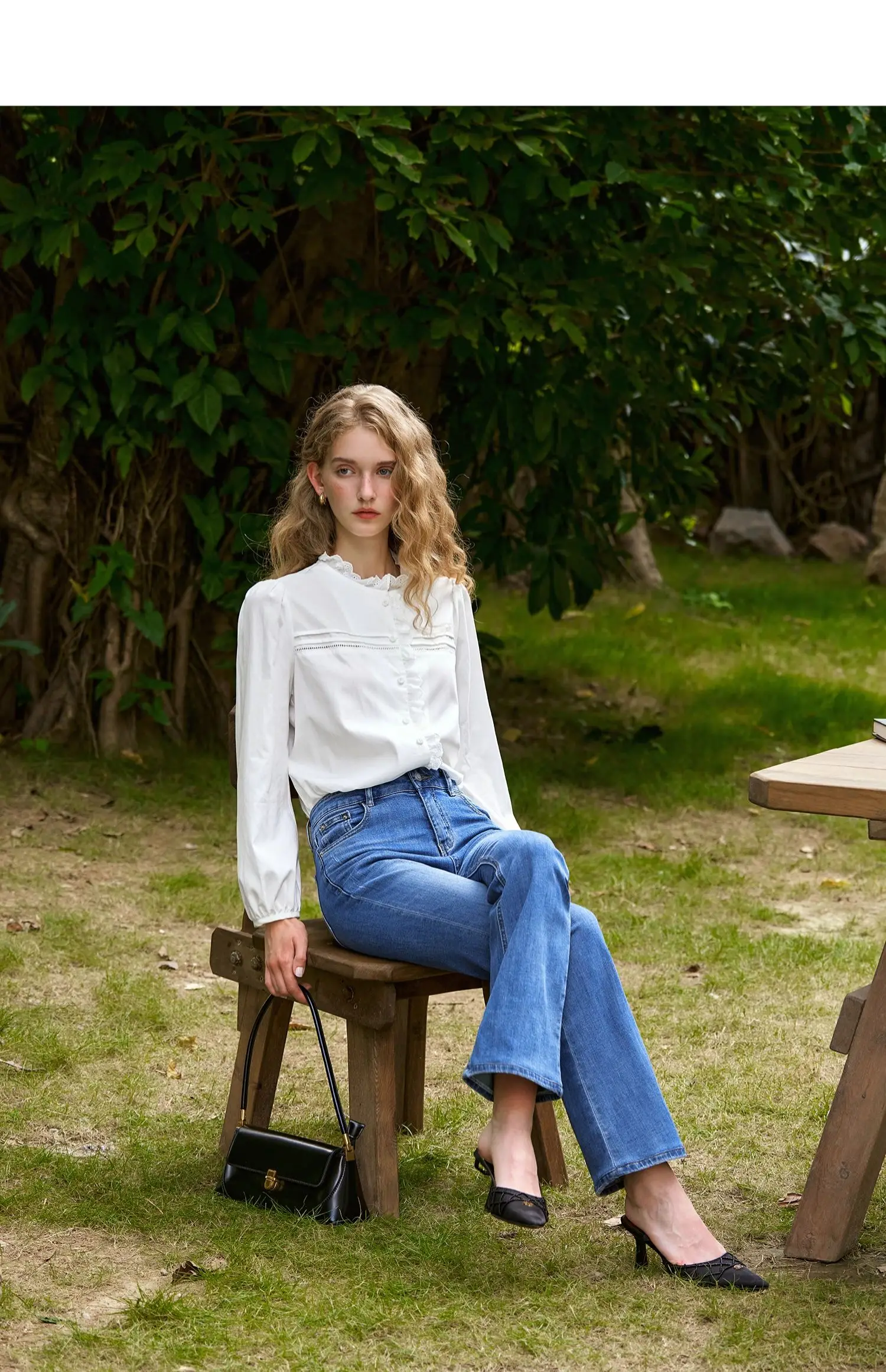 

OLrain, женская рубашка с длинными пышными рукавами, осень 2025, новая элегантная кружевная свободная блузка, однотонные женские топы в стиле ретро с круглым вырезом M56QC93566