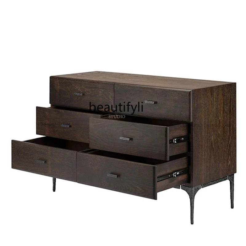 

zxqNordic Solid Wood Six Bucket Entrance Cabinet Simple Modern Sideboard Creative Storage Organizer Retro Cabinet