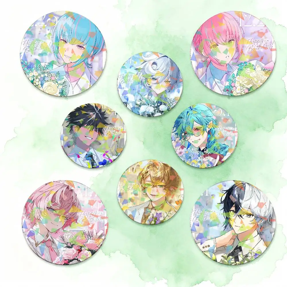 Game F-Fragaria MemoriES Anime 2026 Round Badge Lapel Pins for Backpacks Briefcase Laser Brooch Clothes Gifts