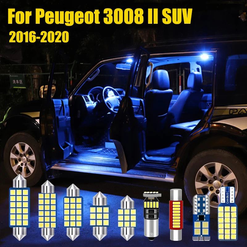 

For Peugeot 3008 II SUV 2016 2017 2018 2019 2020 14pcs Car LED Bulb Car Interior Dome Lamp Vanity Mirror Trunk Light Accessories