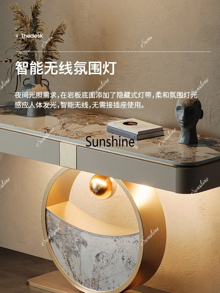 Light luxury rock slab entrance table against the wall, living room entry is facing modern minimalist design, decoration