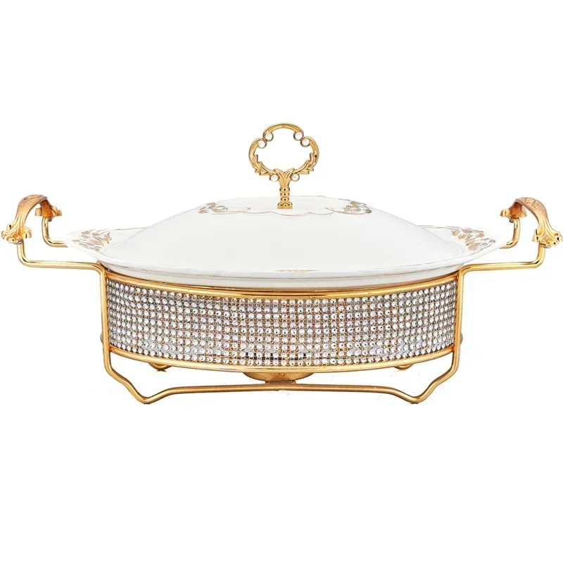 Luxury weeding party ceramic buffet food warmer 1.2/1.8/2.5L chafing dish with glass lid