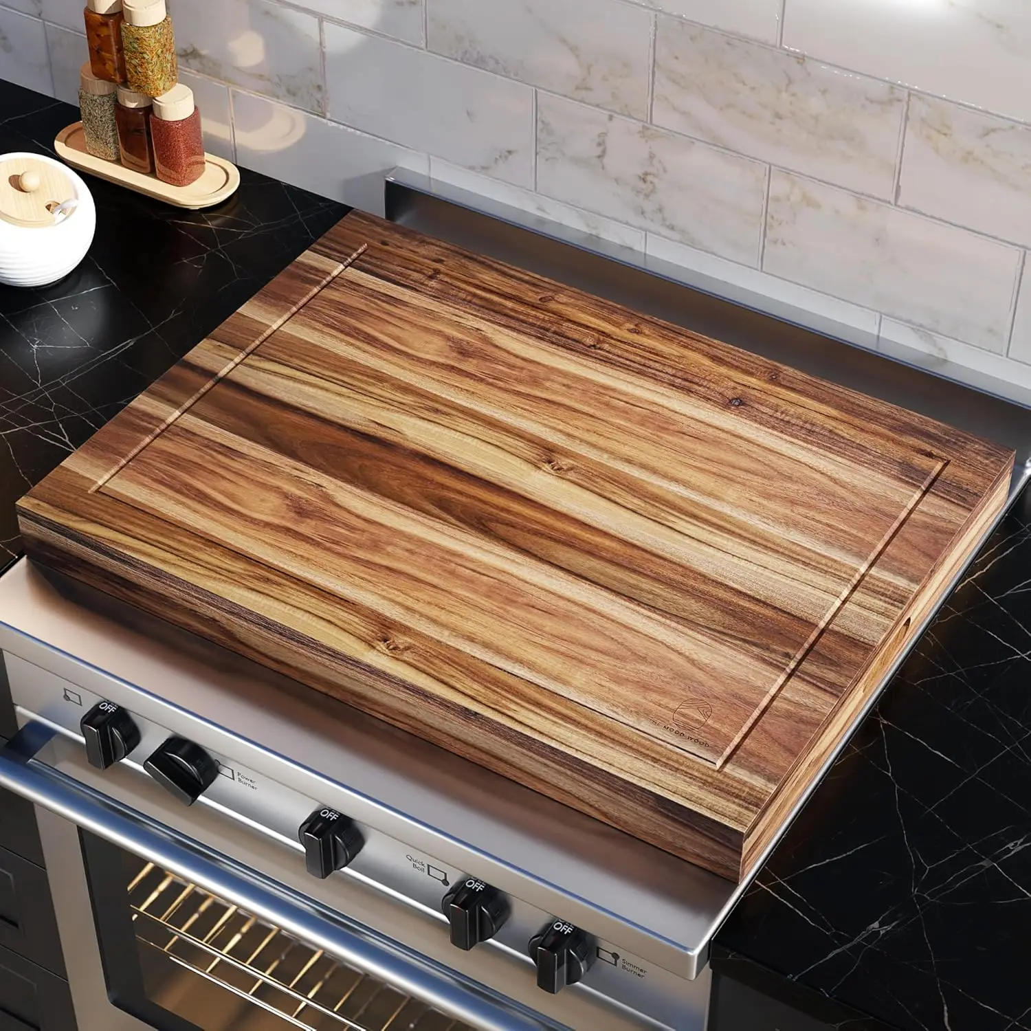 

Multipurpose Stove Top Cover with Handle, 30x22 inch, FSC Certified Acacia Wood, Gas Stove Board for Serving, Chopping, Decorating