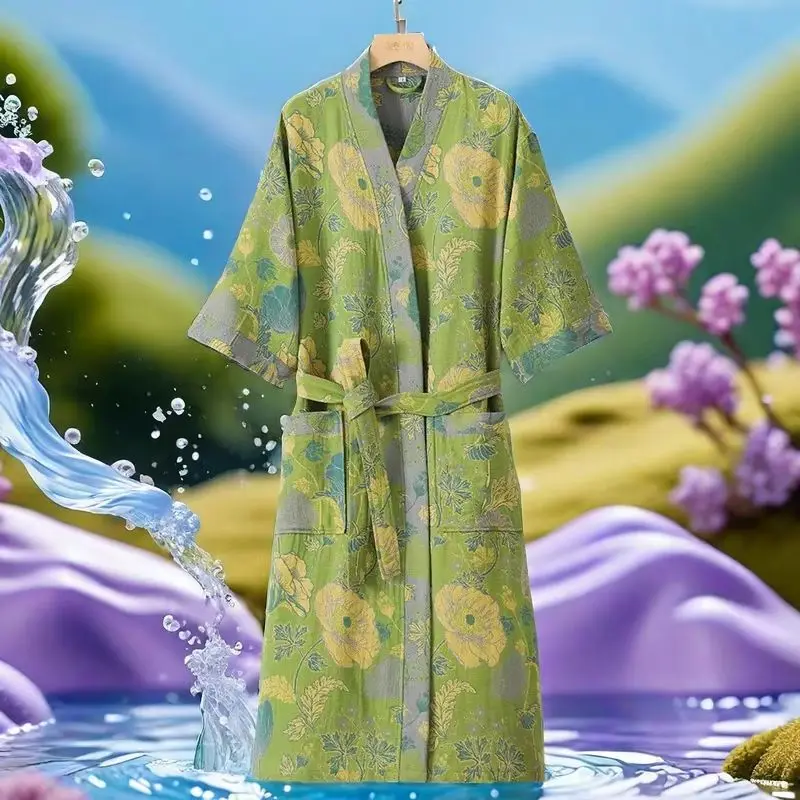 Waffle Bathrobe For Ladies Men Couple Cloth Robe Sleepwear Dressing Gown With Pocket V-Neck Lace-Up New In Women's Sleepwear