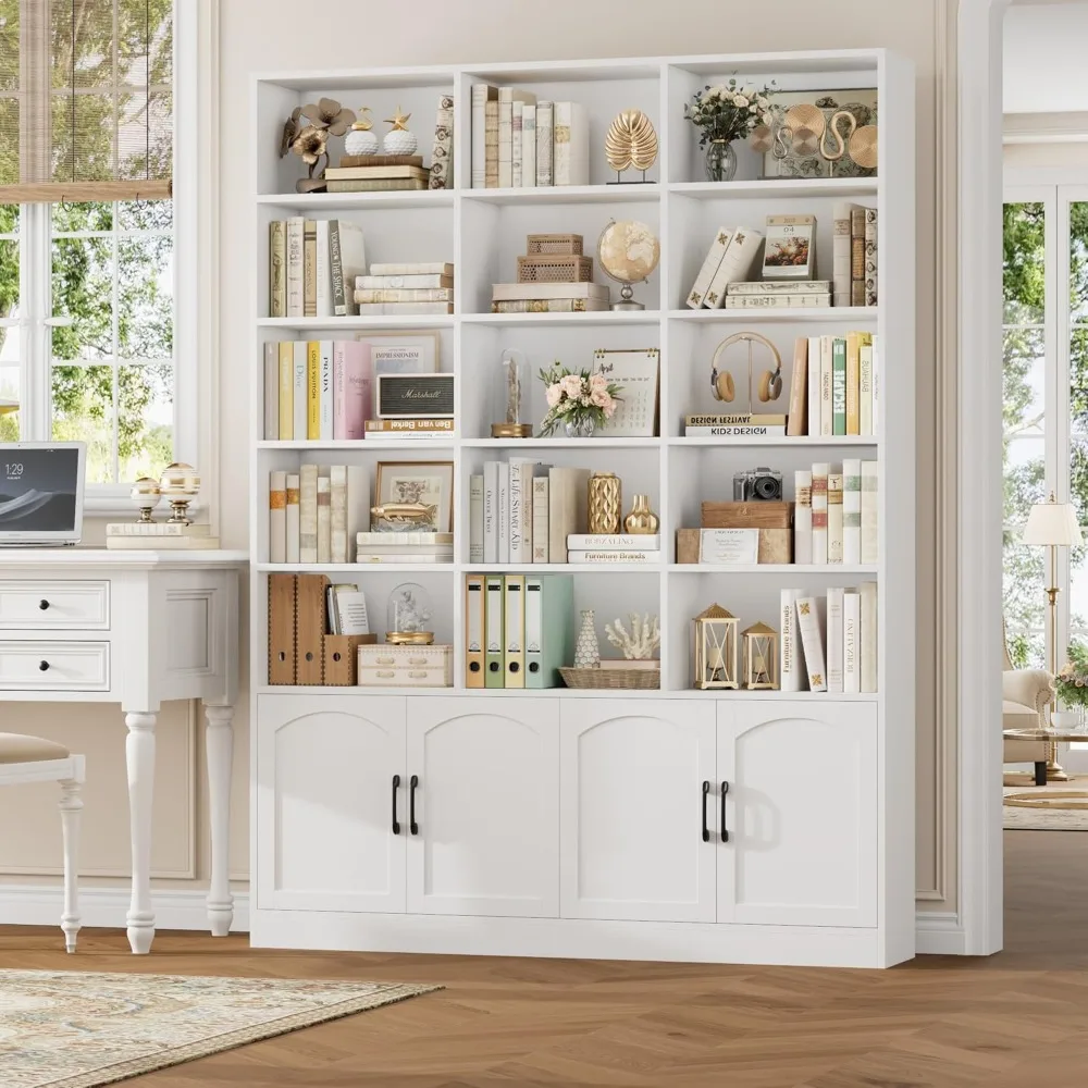 

82.3" Triple Wide Bookshelf, 7-Tier Tall Bookcase with 15-Cube Open Bookshelf & 4 Doors, Large Bookshelf, Customized