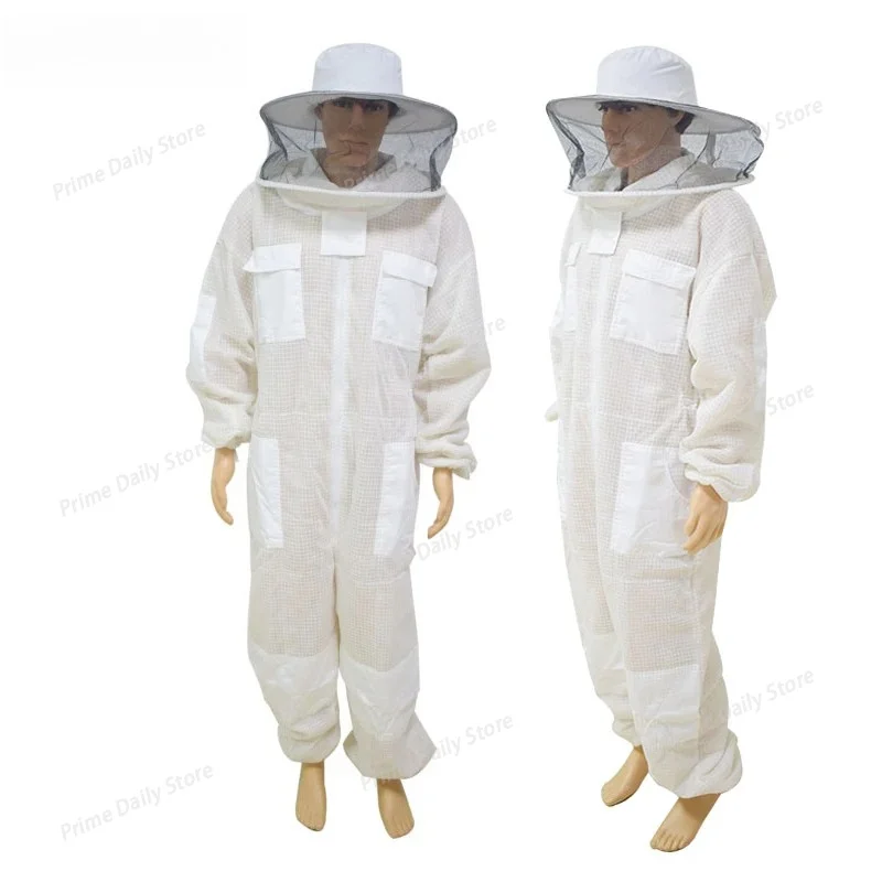 3‑layer breathable round mesh white round cap beekeeping suit professional full‑body one‑piece spacesuit‑style beekeeper overall