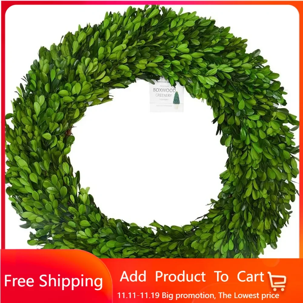 24 inch XX-Large Preserved Boxwood Wreath, Wedding Home Decoration, Farmhouse Style Realistic Full Green Real Boxwood Wreath